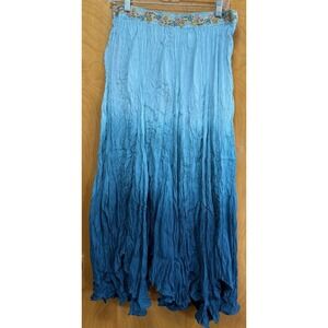 Chaudry Womens Ombré Embellished Crinkle Style Maxi Skirt Side Zip Teal Sz M NWT